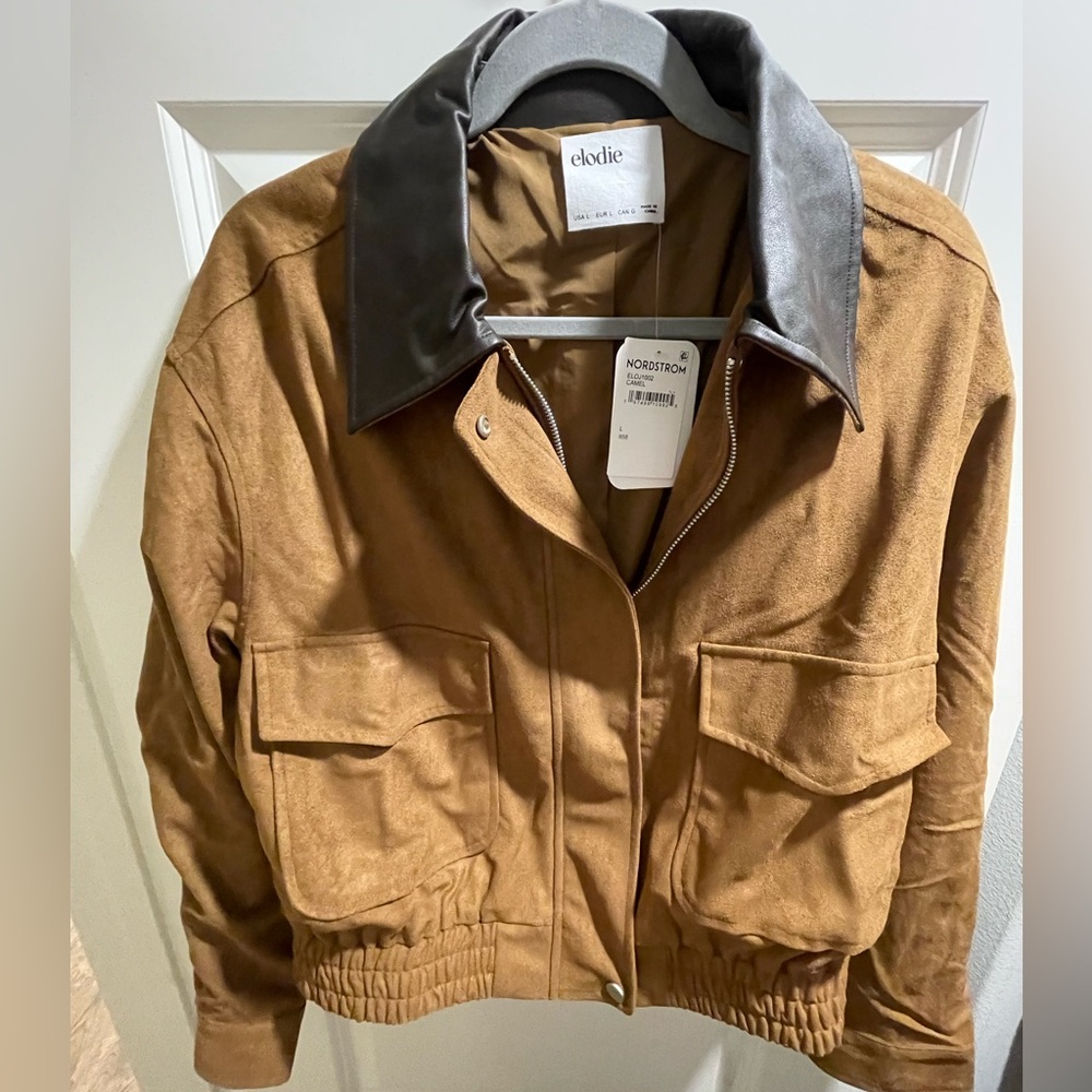 NWT Women’s Elodie Faux Leather Collar Faux Suede Crop Jacket Size Large - Picture 2 of 10